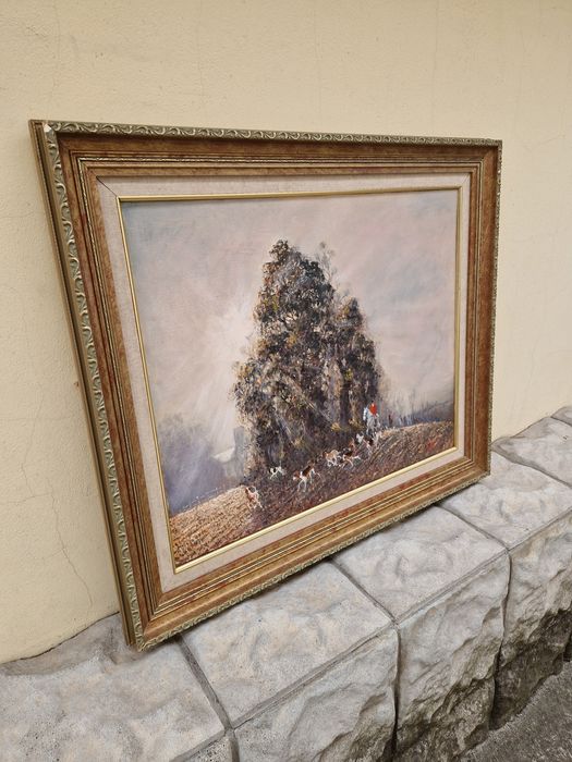 Много добра антикварна авторска картина масло върху платно