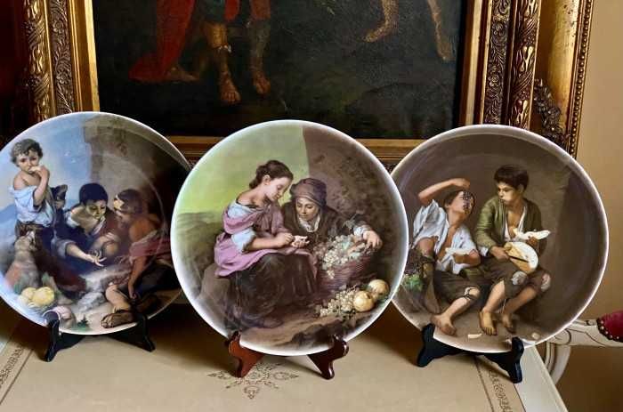 Superbe-3 aplice farfurii decorative-Bavaria-picturi Murillo-Germania