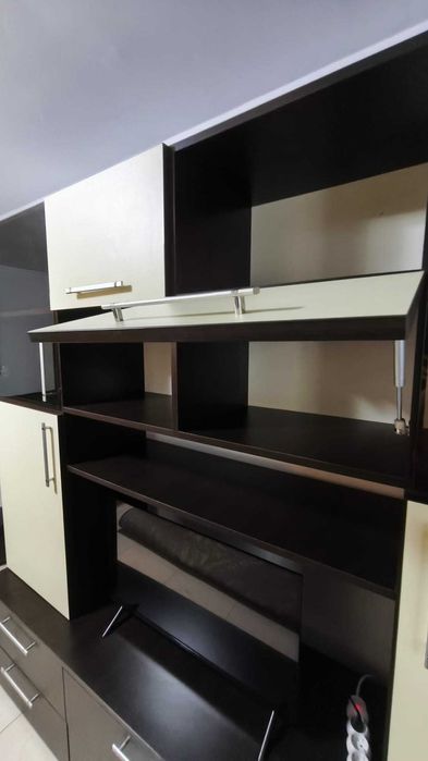 Vand mobilă living modulară negru + crem, cu un corp separat, H=200 cm