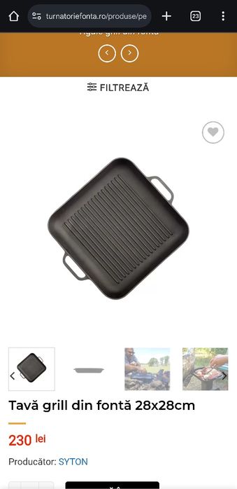 Tavă gratar grill din fontă 28x28cm