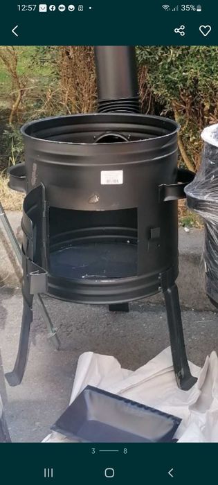 Sobă din tablă neagră +ceaun emailat 100L  50 cm / 53 cm/ 56 cm/ 58 cm