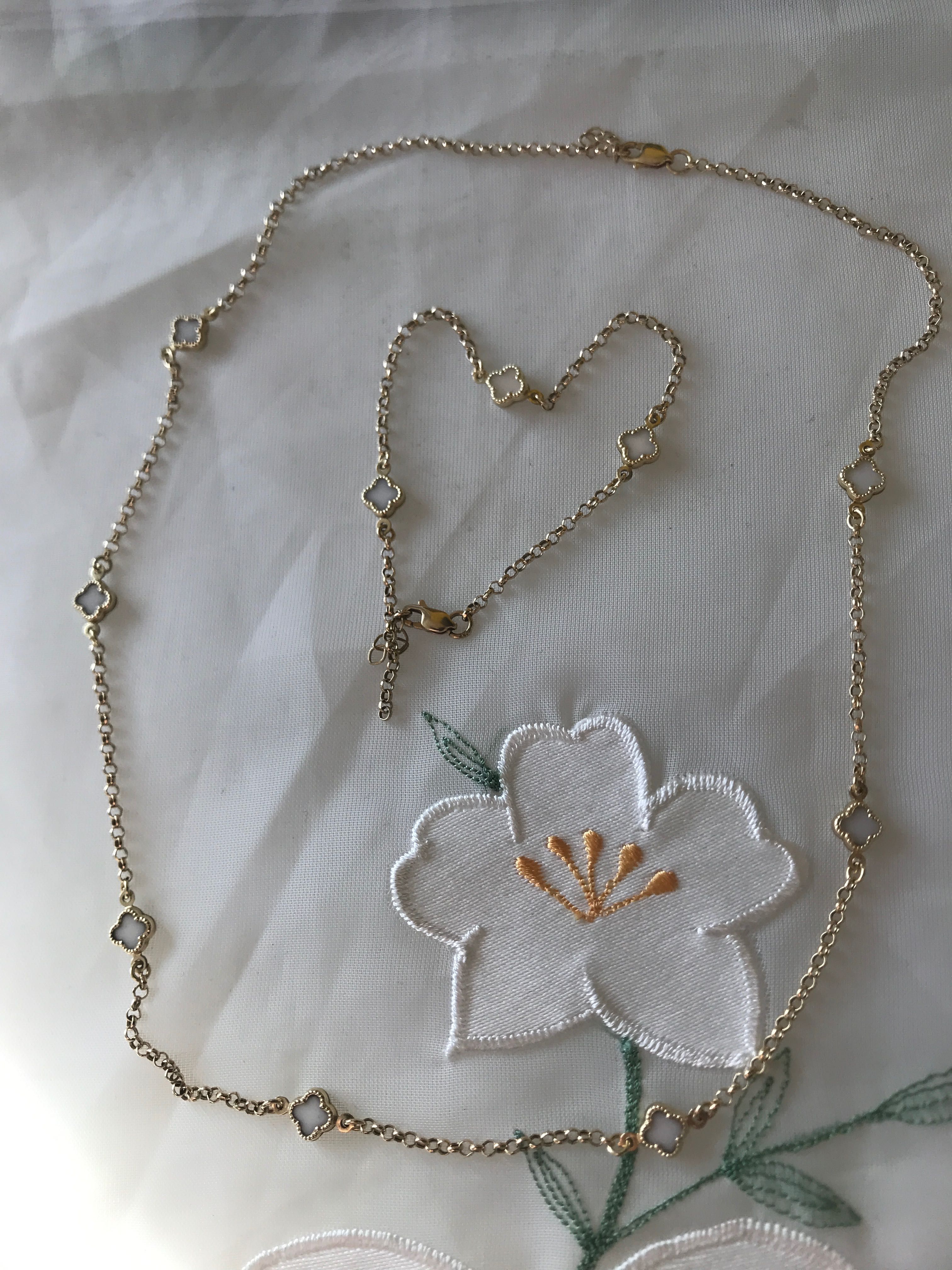 Златно колие+златна гривна Van Cleef с камъни бял седеф