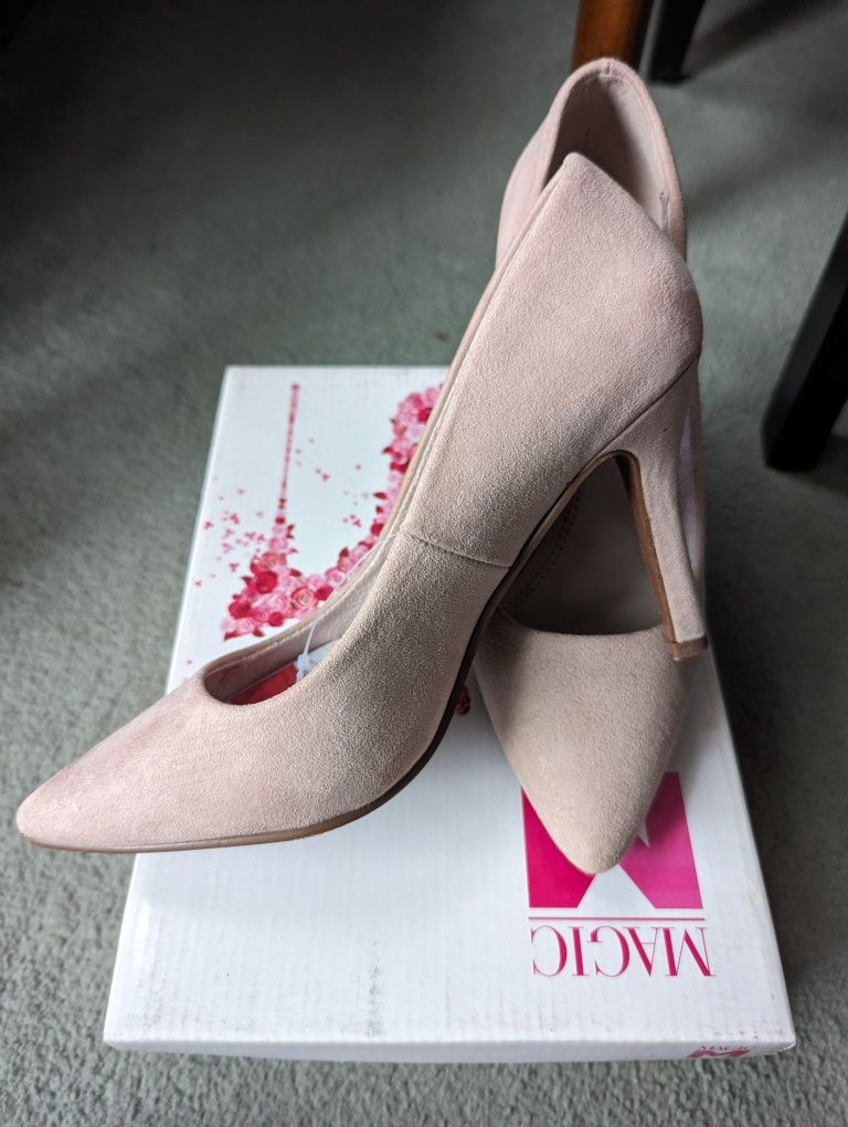 Pantofi stiletto NOI nude/roz pudrat piele întoarsă