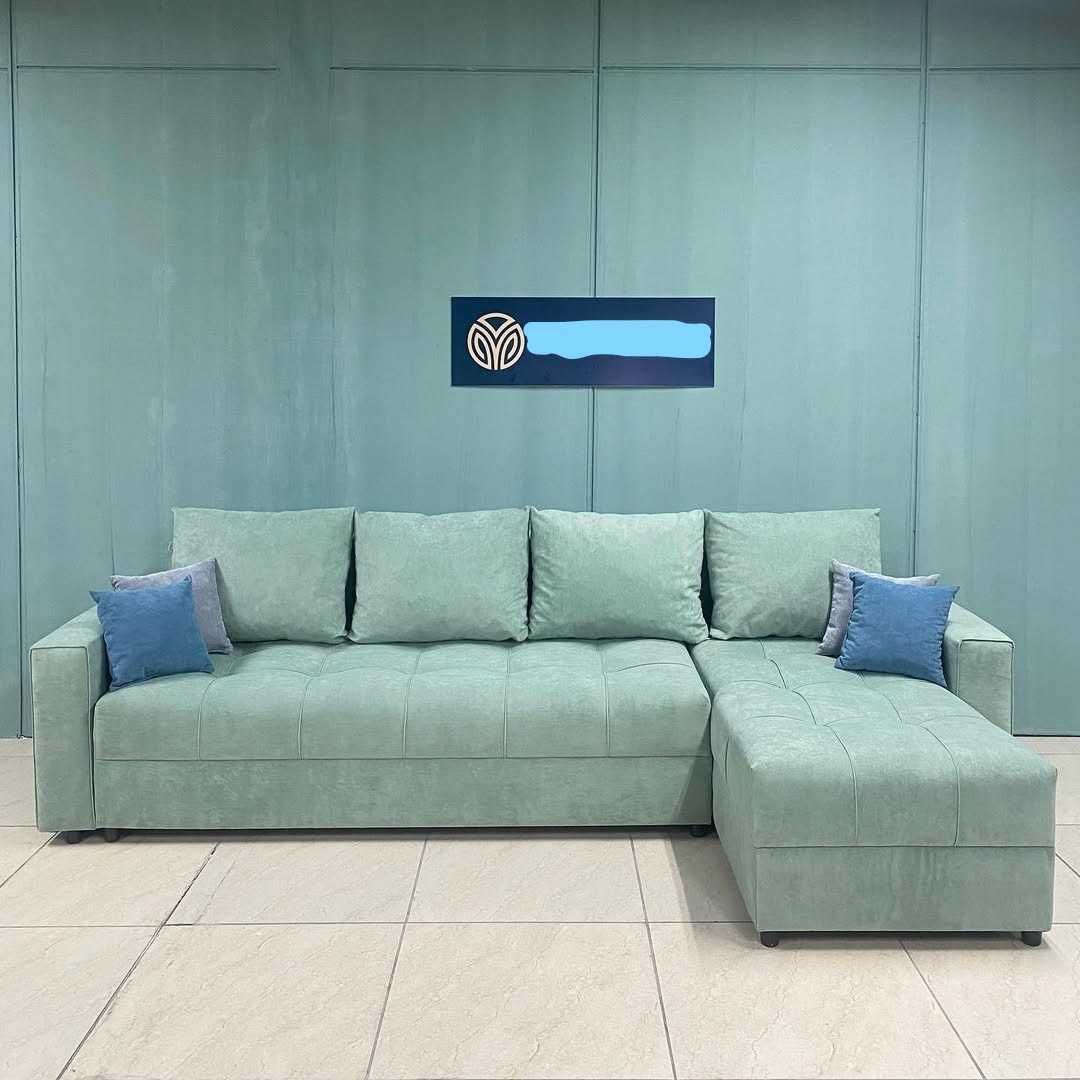 Угловой диван 2800x1500 с ящиками и подушками доставка Алматы ЛДСП див