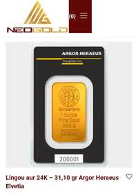 Lingou aur 24k 31,10 grame Argor Heraeus Elveția NEOGOLD.RO
