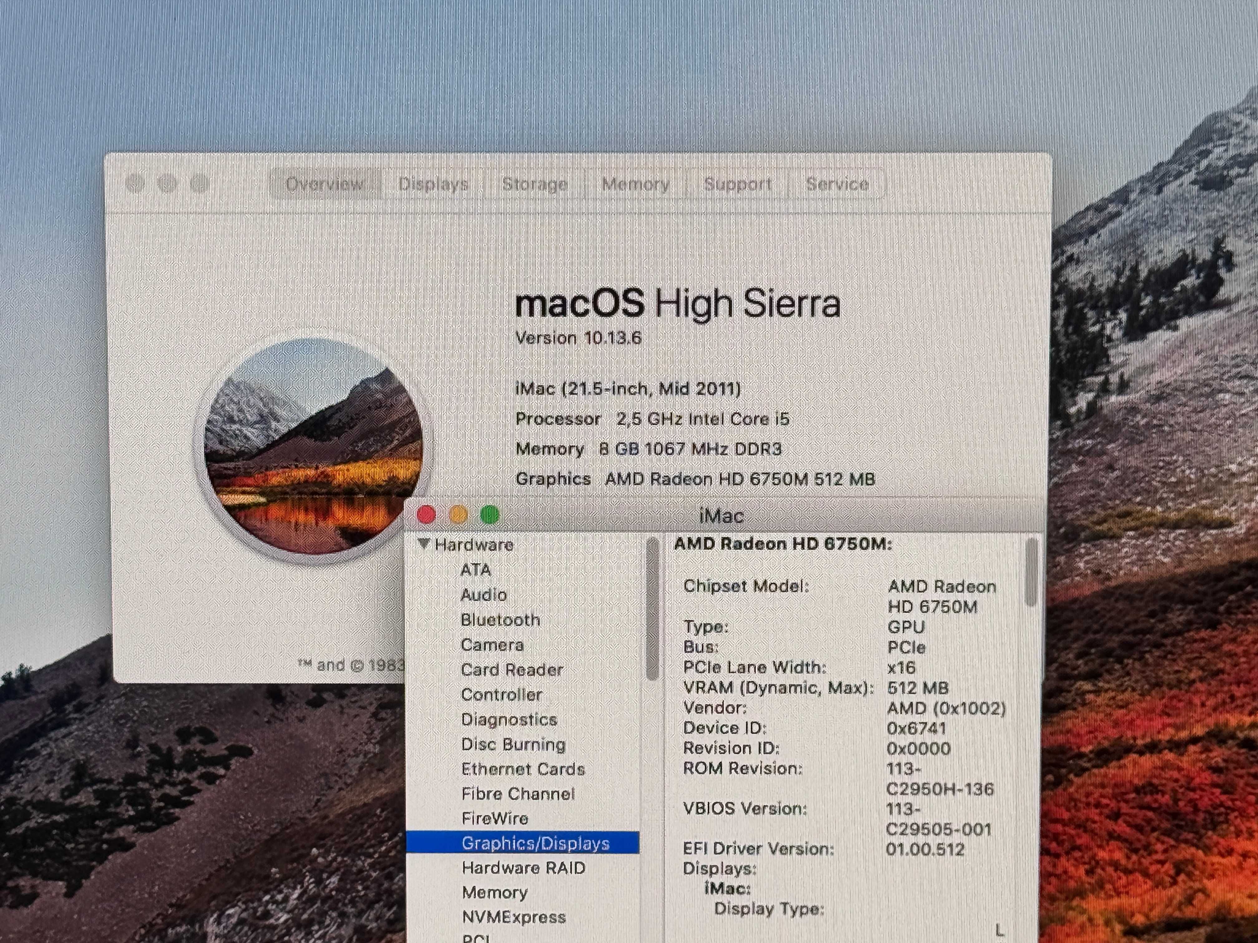 Apple iMac 21.5`Core i5/8GB RAM/500GB HDD/AMD Radeon HD 6750M