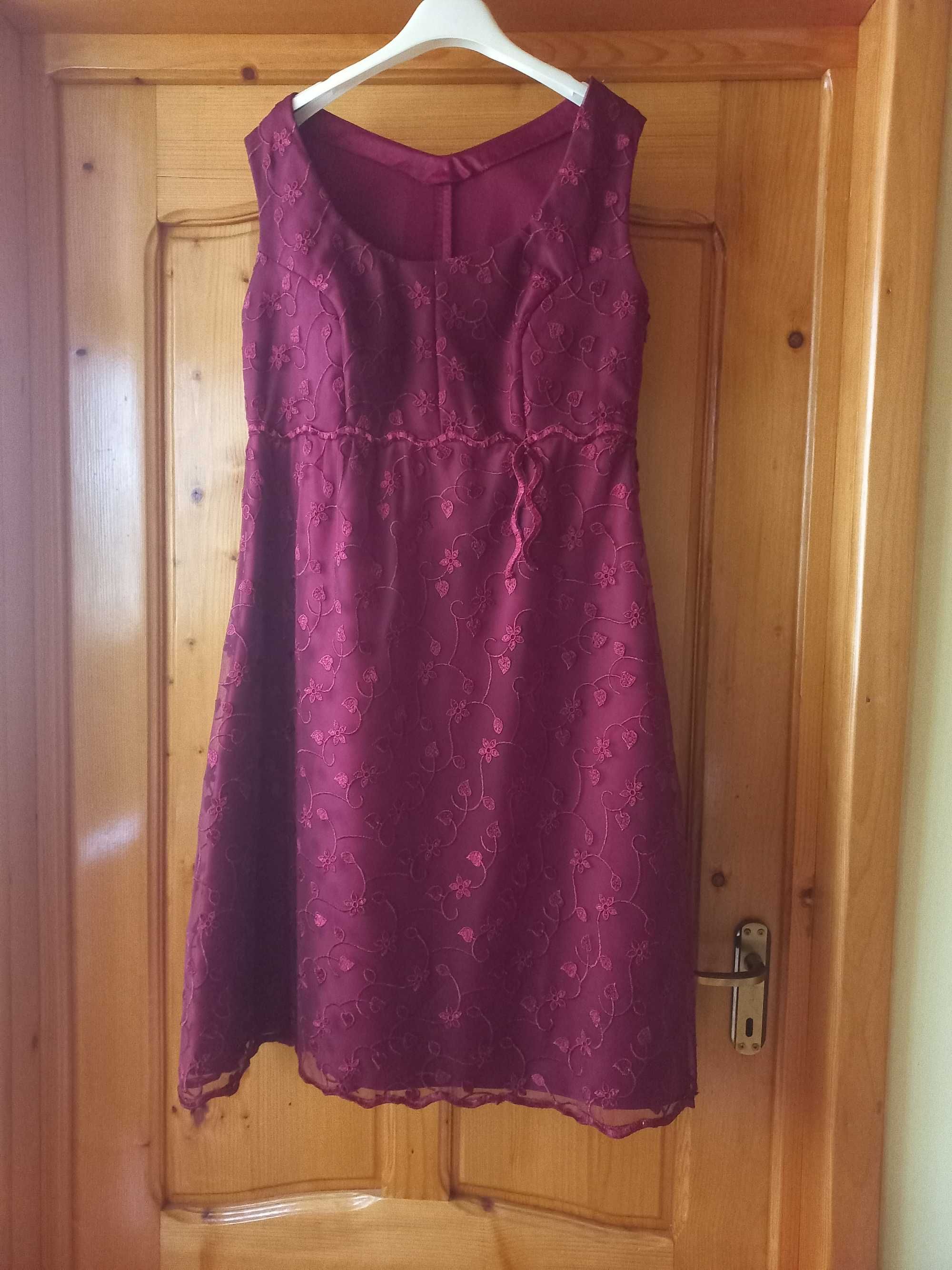 Rochie midi bordeaux cu dantela 42-44 unicat