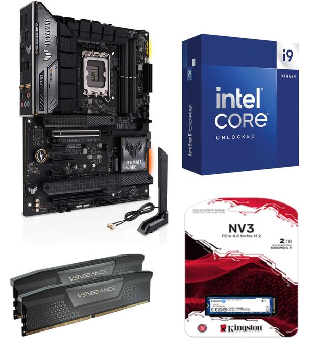 Kit i9 14900KF Asus TUF Z790 + WiFi 64Gb DDR5 Corsair 2TB SSD 6500 MBs