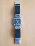 Ръчно изработена масивна каиша от кожа и сребро с Casio EF-324