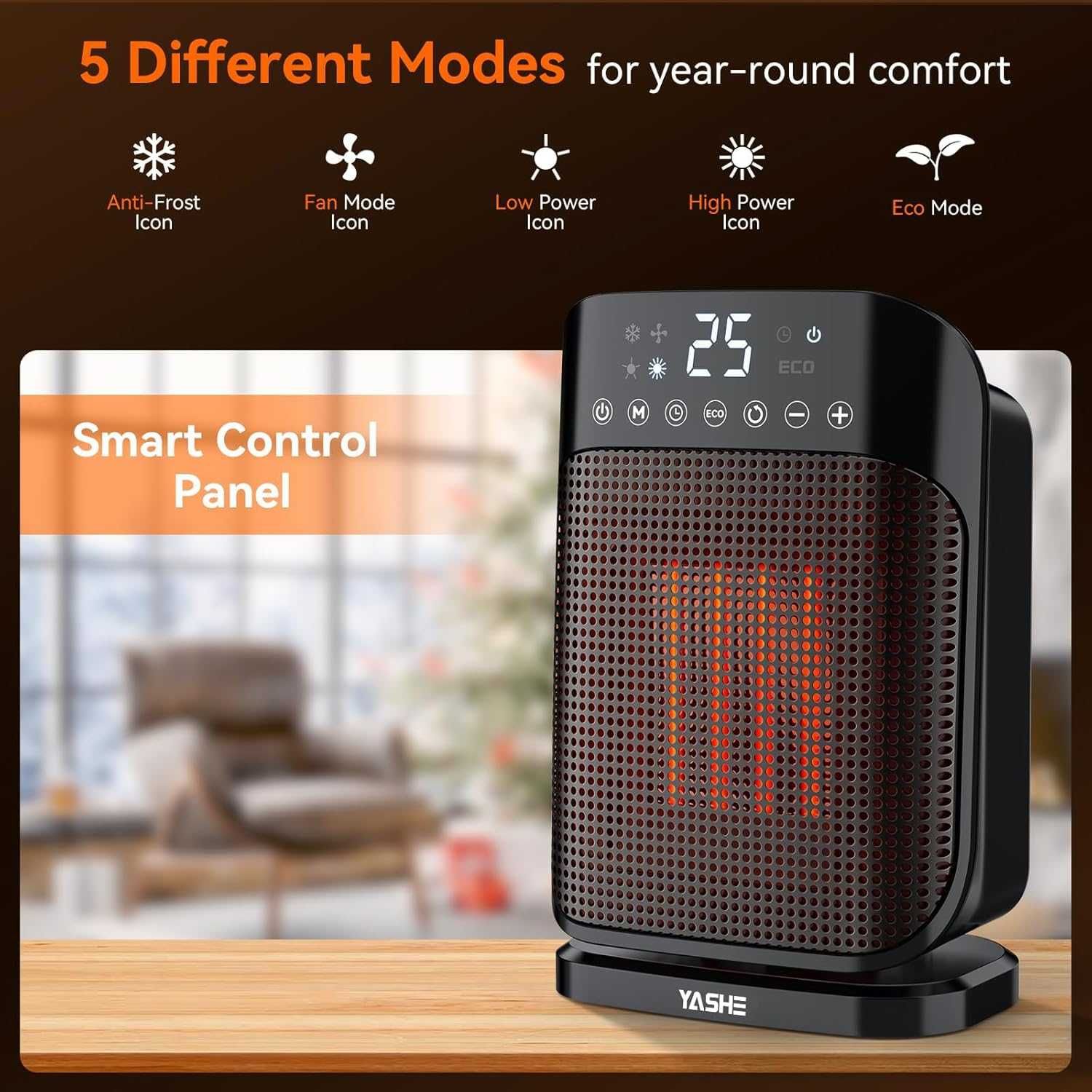 Нагреватели YASHE за вътрешна употреба, 1500W,дистанционно, 24H таймер