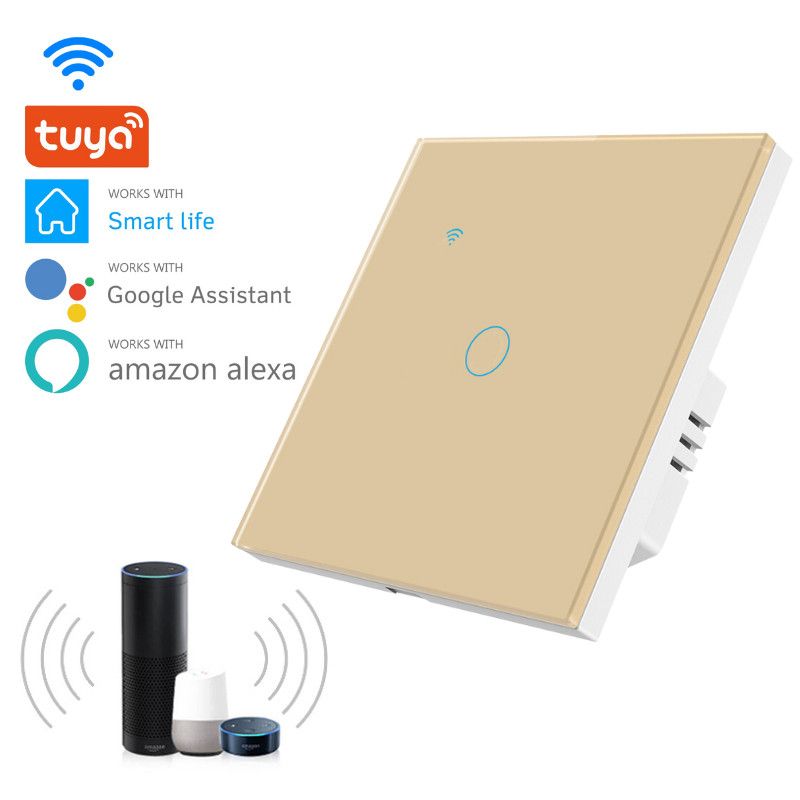 Intrerupator smart touch cap scara/cruce iUni 1F, WiFi, LED, Gold