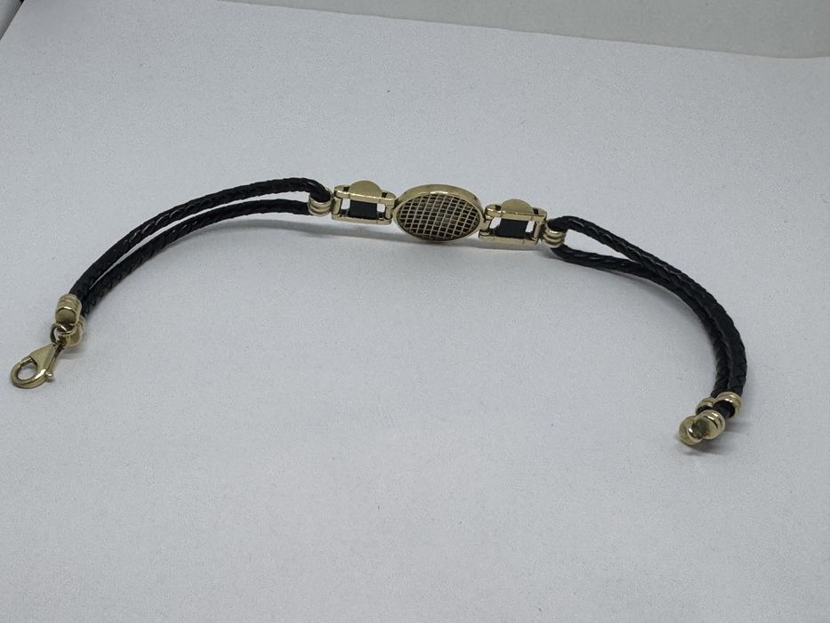 мъжка златна гривна с кожа 10.88гр 14к 585