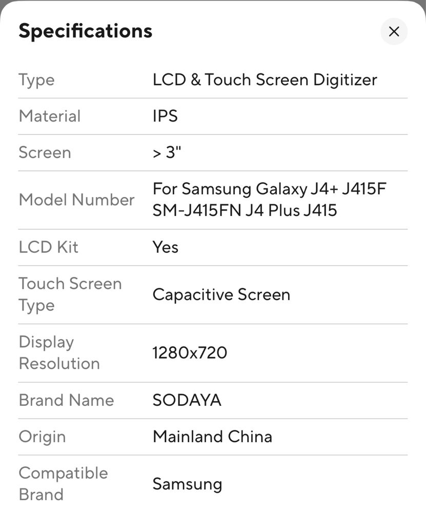 Display Samsung J conform descrierii