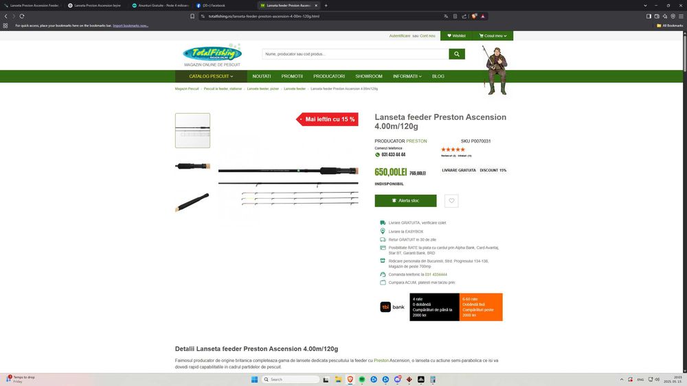 Lanseta Preston Ascension Feeder, 4.00m, 120g, 3+3buc