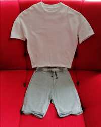 Tricou alb oversize Reserved și pantaloni H&M pt 9 ani (140 cm)