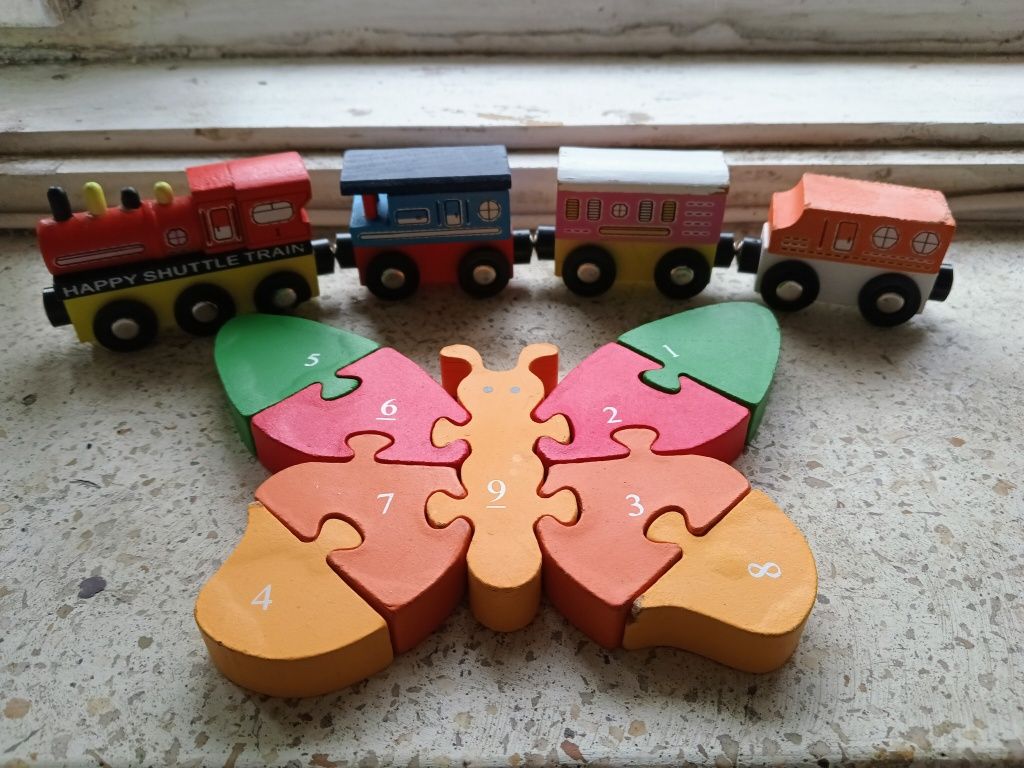 Joc montessori trenuleț magnetic jucarii lemn copii 1 2 3 4 ani puzzle
