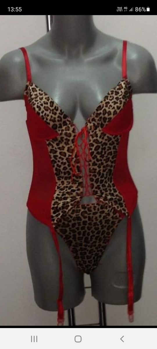 set lenjerie corset +bikini sexy animal print