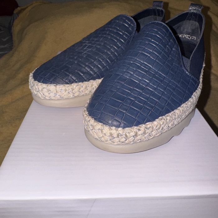 Espadrile damă piele - croco bleumarin