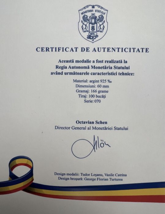 Moneda lingou medalie argint Marea Unire de la 1 decembrie 1918