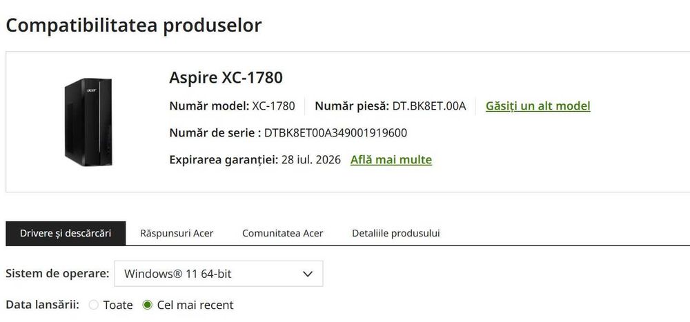 Mini pc Intel Acer XC-1780 ARC A380 Low Profile
