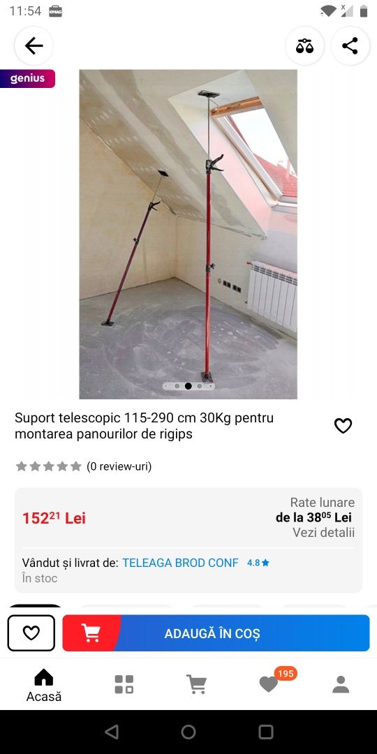 Suport telescopic rigips și două plăci rigips 9,5