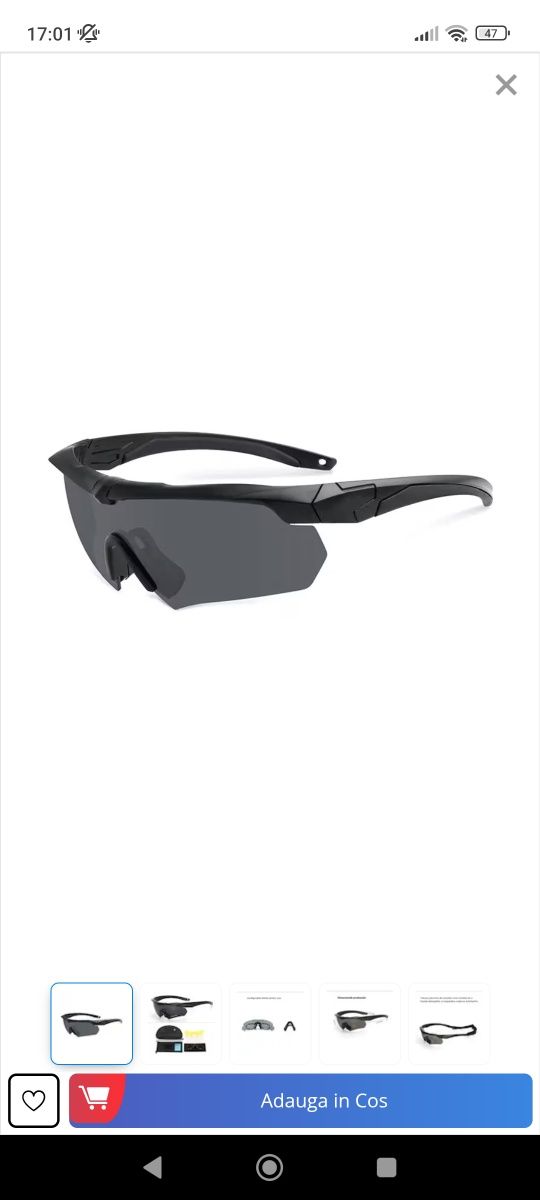 Ochelari de Soare Tactici, Unisex, Cu 3 Seturi de Lentile Detasabile