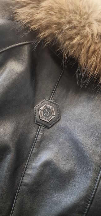 Geaca piele naturala cu guler din blana NOUA