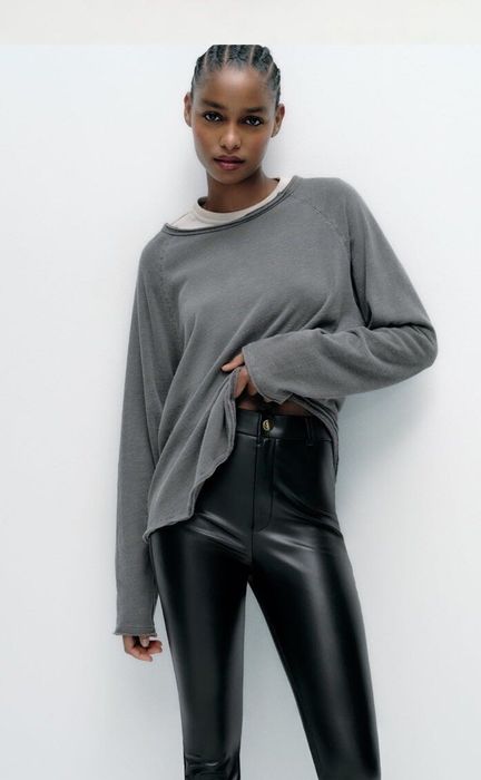 Кожен панталон с висока талия XS размер