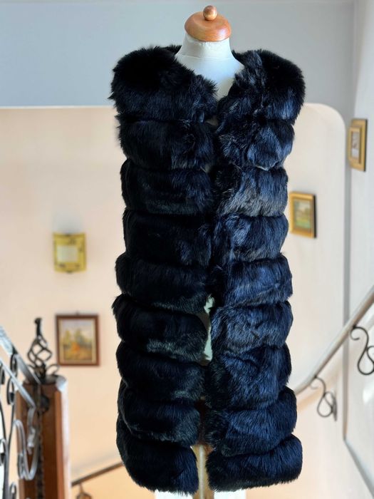 Vestă de dama lungă din blană artificială – negru