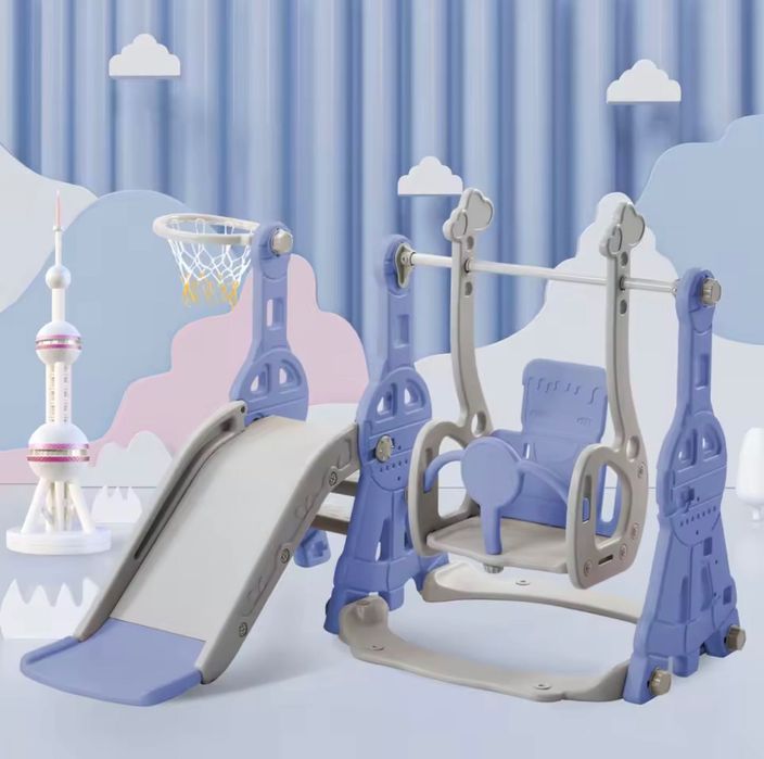 Детска Пързалка 4 в 1 Люлка стълба Баскетболен кош Чисто нова