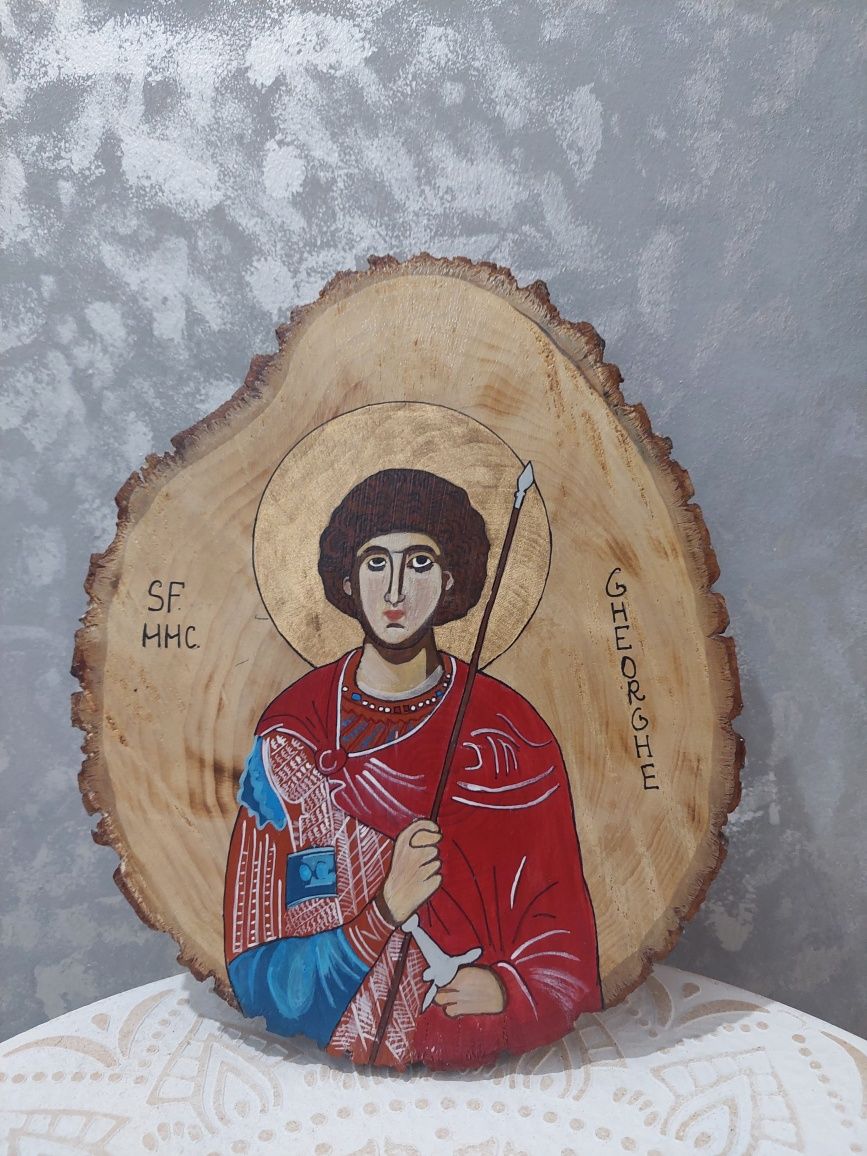 Icoană Sf Gheorghe pictată pe lemn