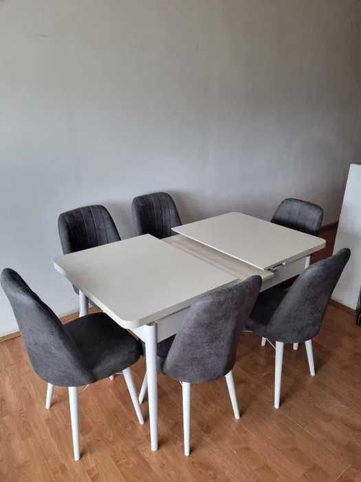 Frumos set masă extensibilă alb cu 6 scaune