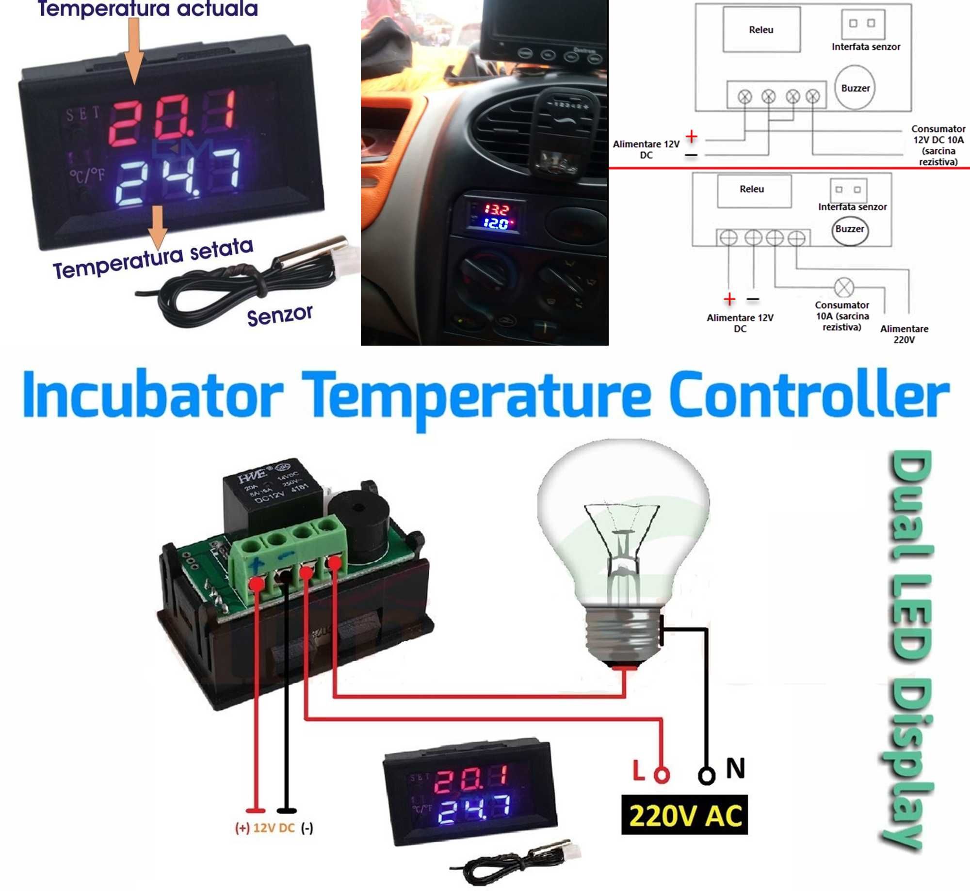 Termostat digital, regulator temperatura -50/+110 12V Nou ambalat!