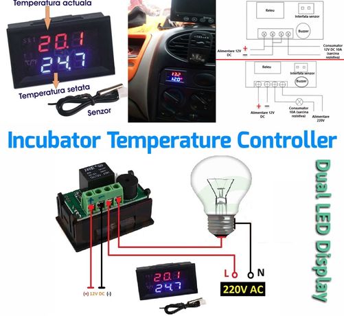 Termostat digital, regulator temperatura -50/+110 12V Nou ambalat!