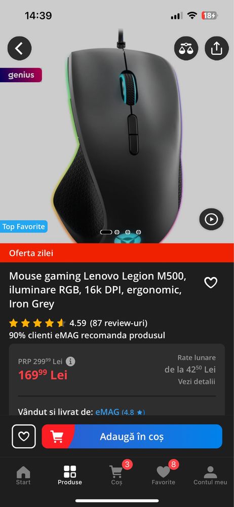 Mouse gaming Lenovo Legion M500