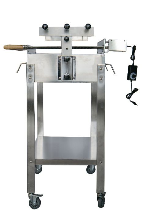 Gratar carbune BBQ FULL INOX, 3 rotiserie in linie si 11 frigarui