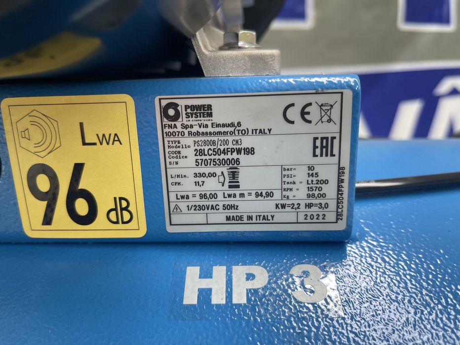 Compresor aer cu piston Power System - 2,2 Kw,10 Bar/200L, Nou cod 198