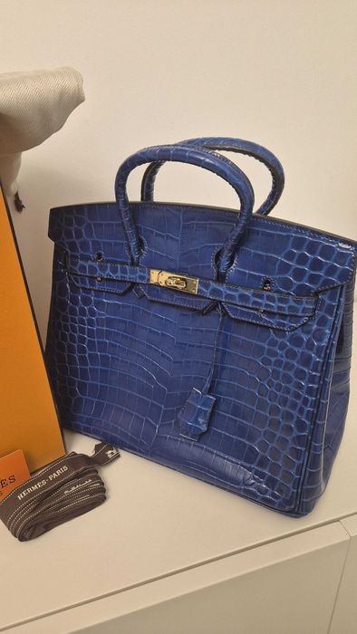 Geantă Hermes Birkin albastru crocodil + set accesorii