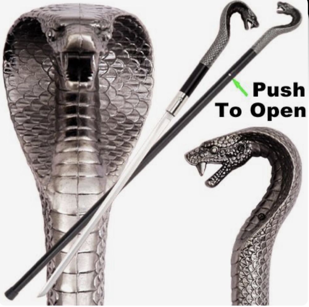 бастун с метална дръжка глава на кобра вграден кинжал 40см много здрав