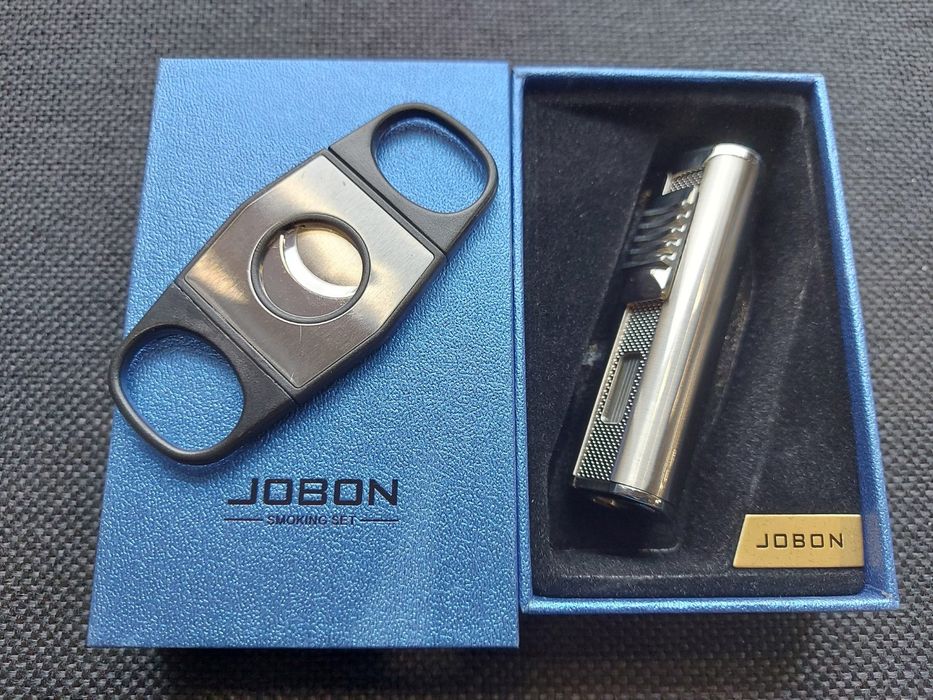 Луксозна запалка за пури JOBON + подарък резачка за пури в подаръчна к