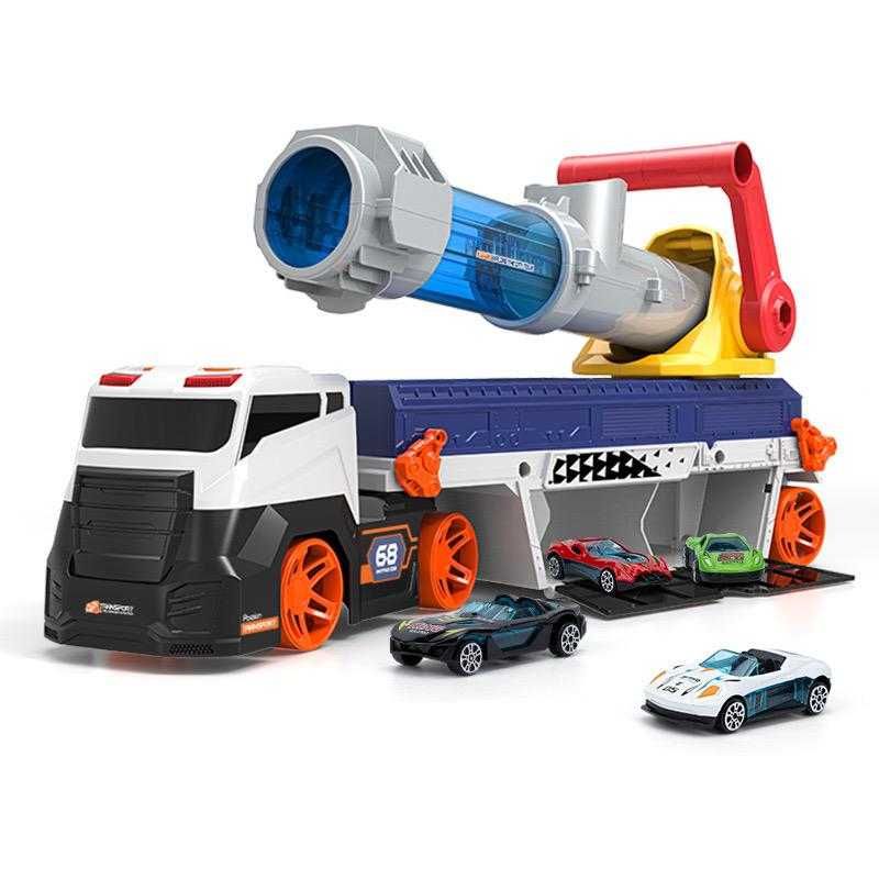 Camion de Jucarie Copii, 10 Masinute, 6 Bile Moi, Tun de Propulsare
