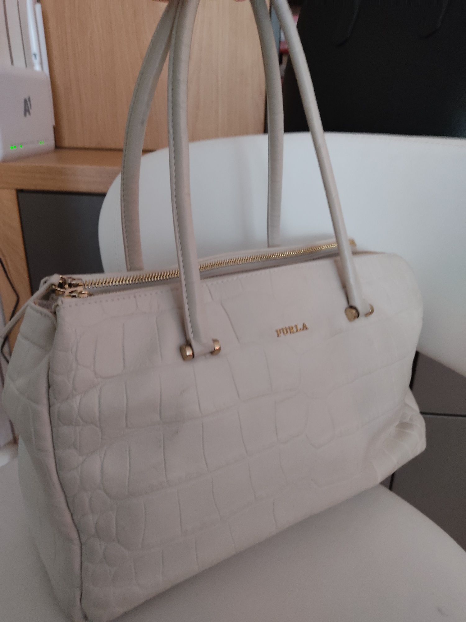 Чанта Furla, кожена, бяла