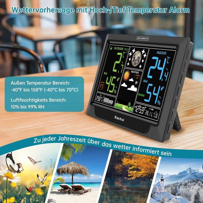 Stație Meteo Wireless cu Ceas Radio, Termometru, Higrometru, Barometru