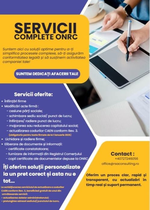 #Înființări firme SRL PFA II IF #Modificări acte #Radieri #Consultanta