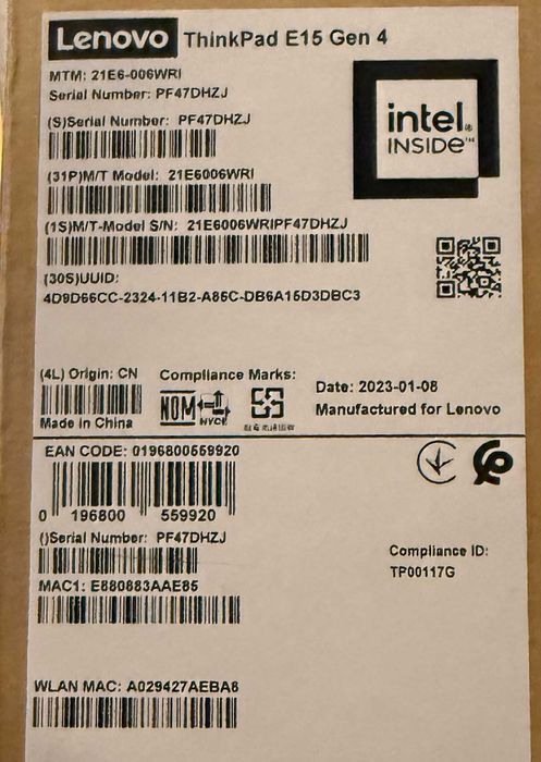 Vand laptop 15.6" Lenovo Thinkpad E15 Gen4 i5-1235U 16gb 512gb ssd