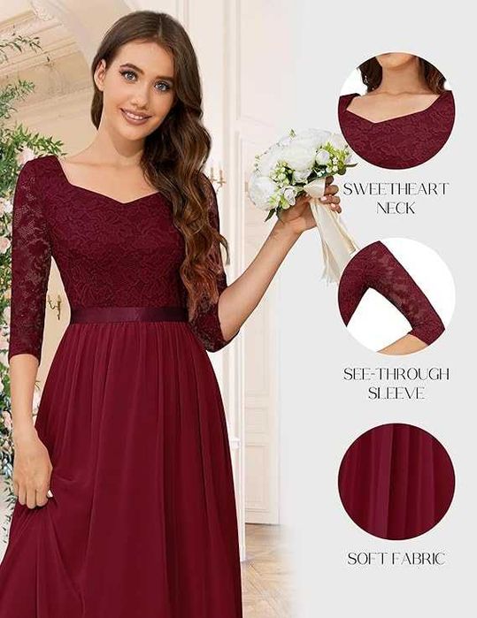 Елегантна дамска рокля Wedtrend, размер L, дълга дантелена рокля