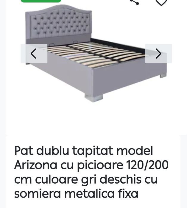 Pat dublu tapitat model Arizona cu picioare 120/200 cm culoare gri inc