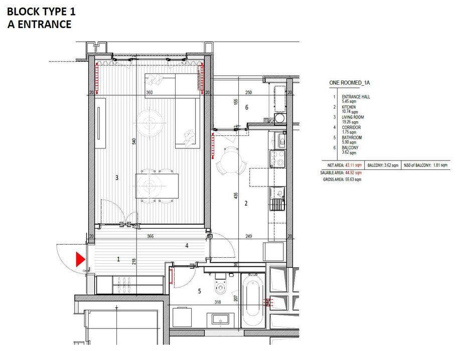 Manzara turar joy majmuasi (1/5/9) 45м2