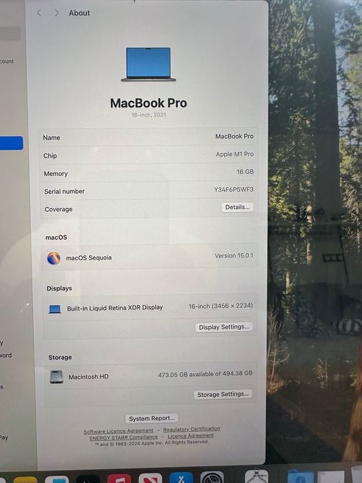 MacBook Pro 16" M1 Pro 10-CPU, 16-GPU, 16RAM, 512GB SSD