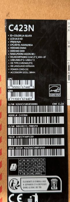 Лаптоп Asus chrome book C423